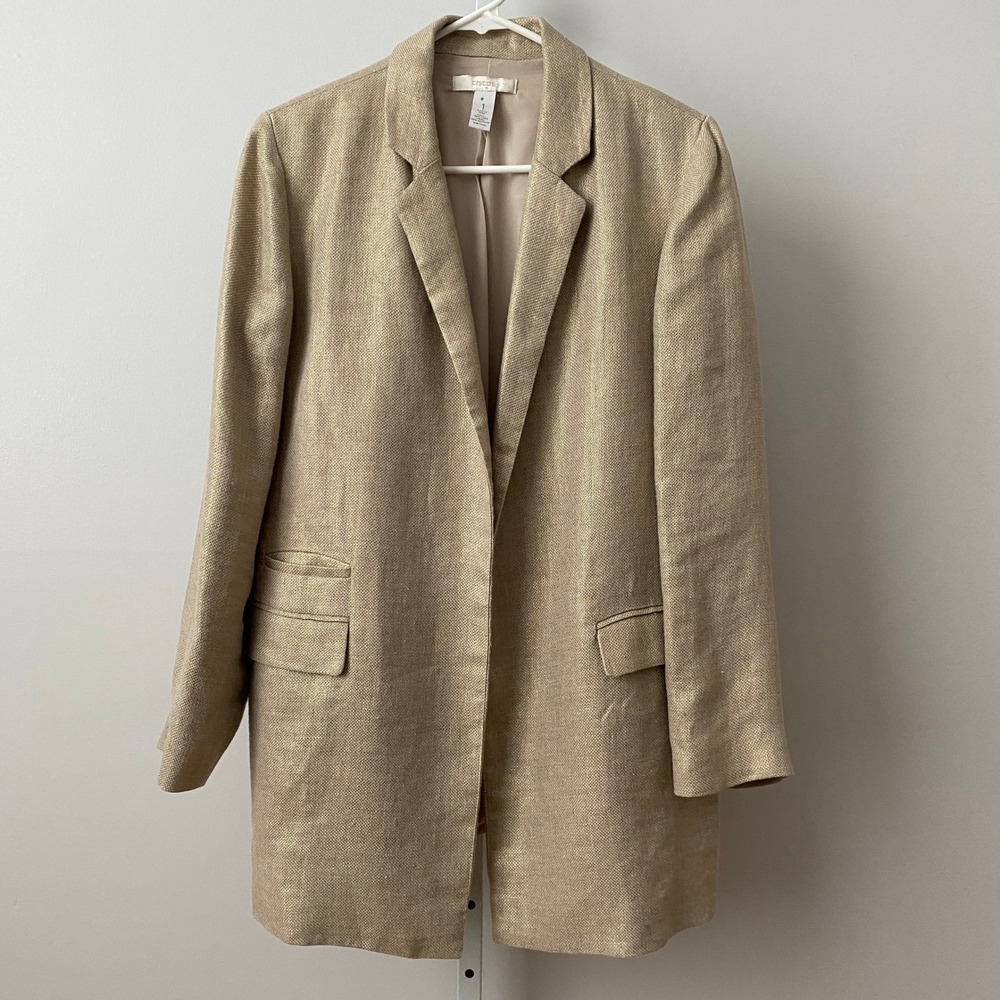 Chico's 100% Linen Glitter MobWife Office Siren Metallic Gold Blazer 1 Gold